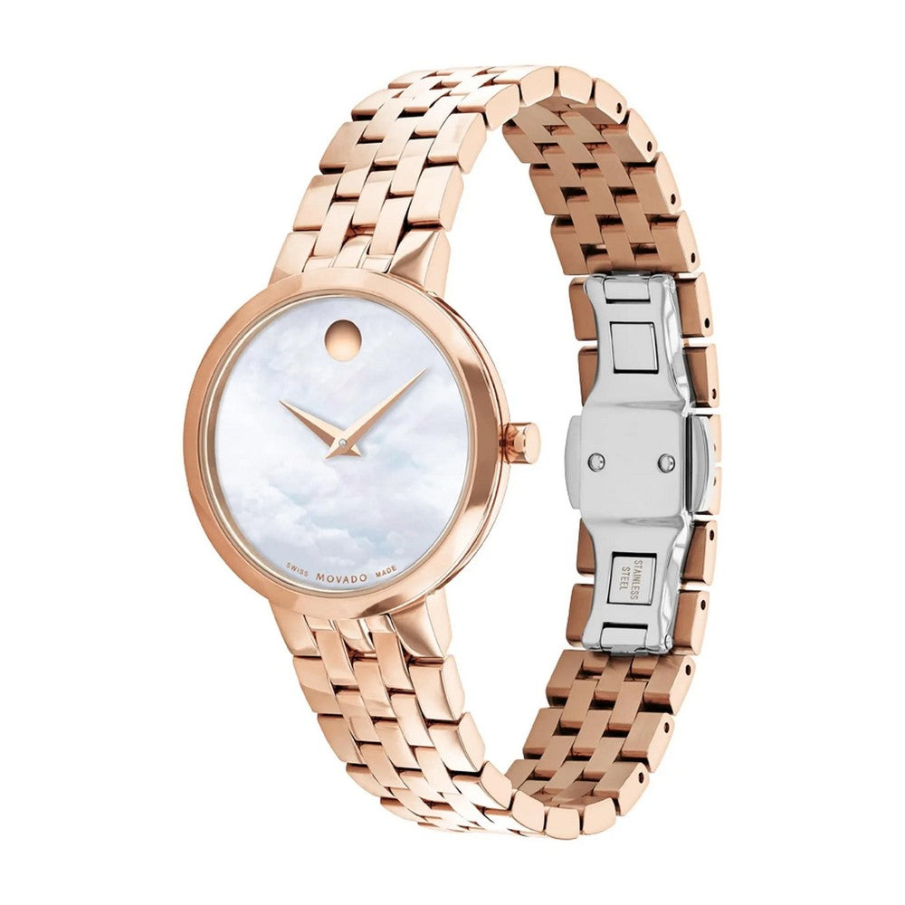 Movado 607825 Ladies White Dial Watch Gold Tone Case Quartz