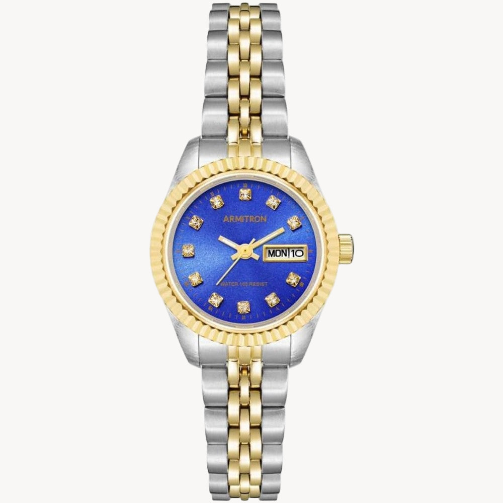ساعة أرميترون 75/2475BLTT كوارتز بمينا زرقاء/ثنائية اللون