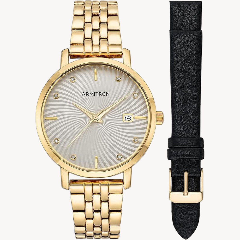 Armitron Women's Genuine Crystal Accented Date Function Bracelet Watch with Interchangeable Leather Strap, 75/5835 ARMITRON
