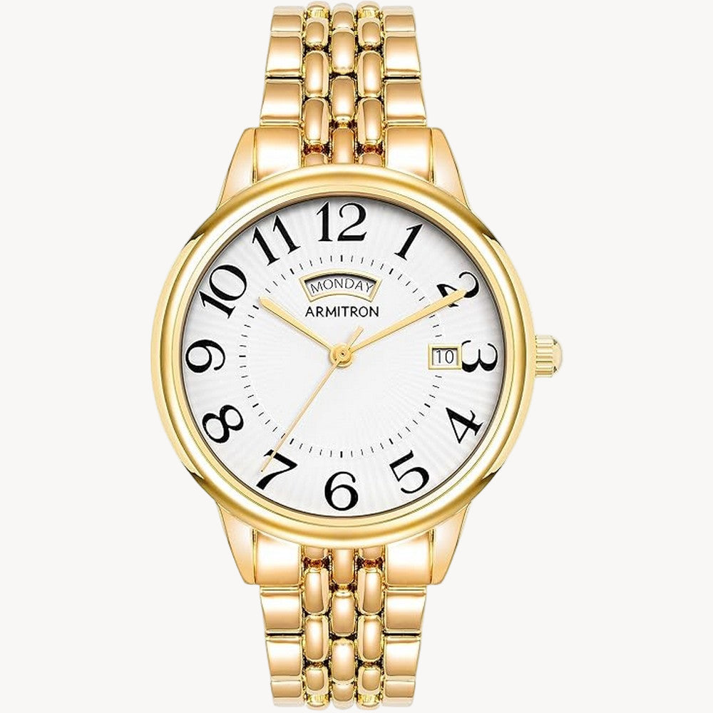 ساعة أرميترون 75/5908WTGP كوارتز بمينا بيضاء/ذهبية للنساء