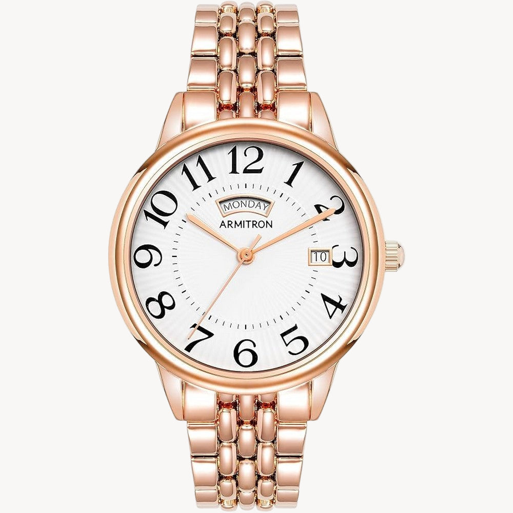 ساعة أرميترون 75/5908WTRG كوارتز بمينا من الذهب الوردي للنساء