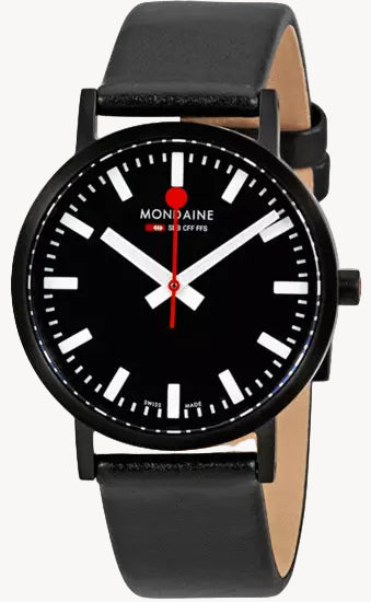 Mondaine Classic 36 mm Watch A660.30314.64SBBS | Swiss Quartz, Black Dial & Leather