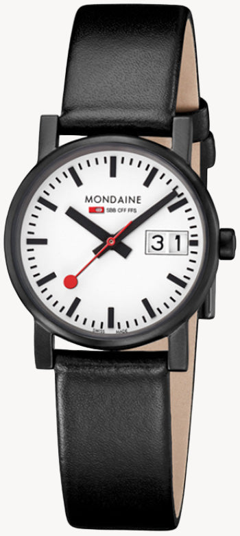 Mondaine Evo Big Date Ladies Watch A669.30305.61SBB | 30 mm Swiss Quartz, Black Ion-Plated
