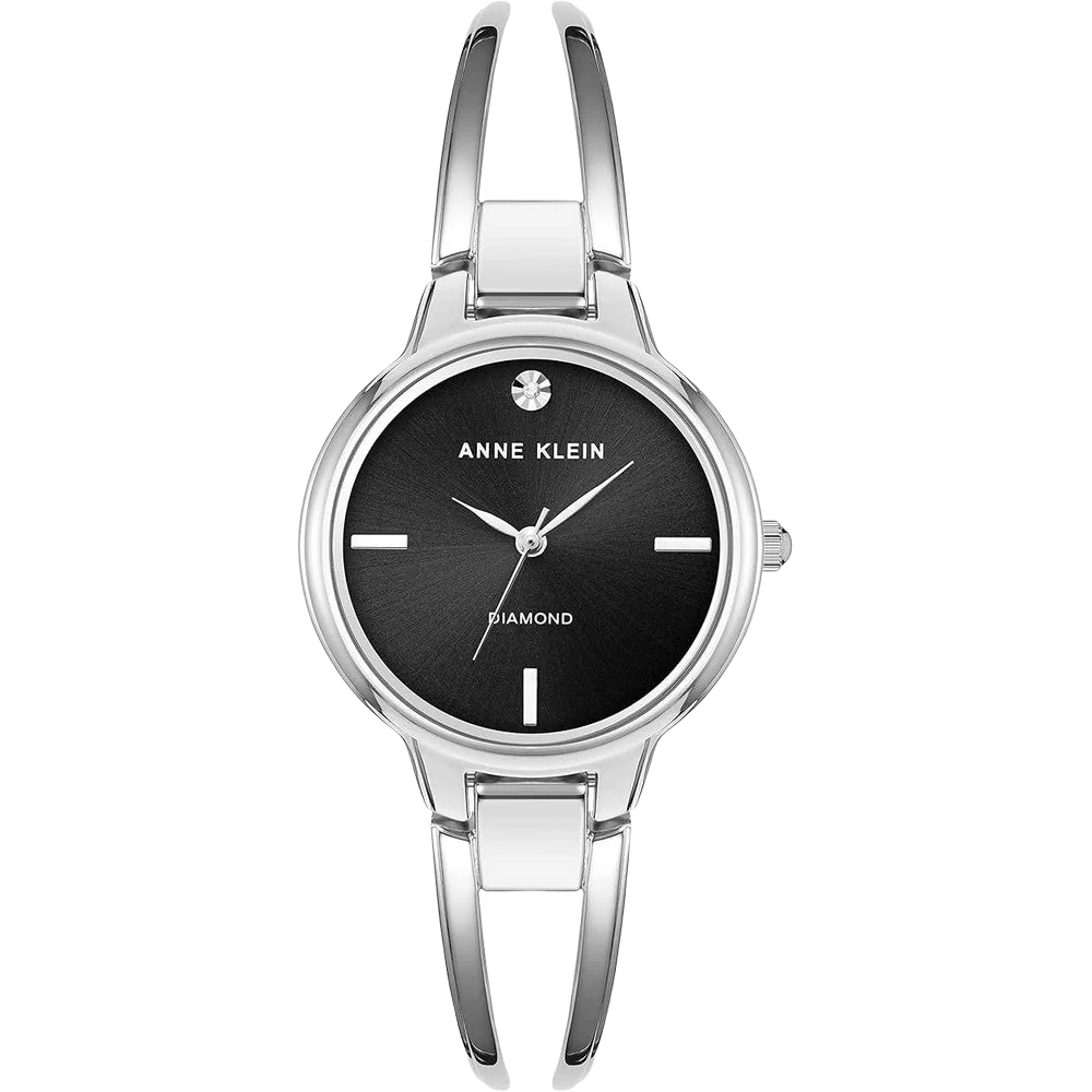 Anne Klein AK/2627BKSV Black Diamond Dial Analog Quartz Women's Watch