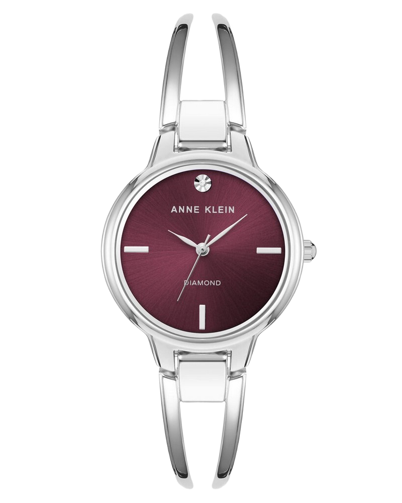 Anne Klein AK/2627BYSV Women's Genuine Diamond Dial Open Bangle Watch Quartz Movement