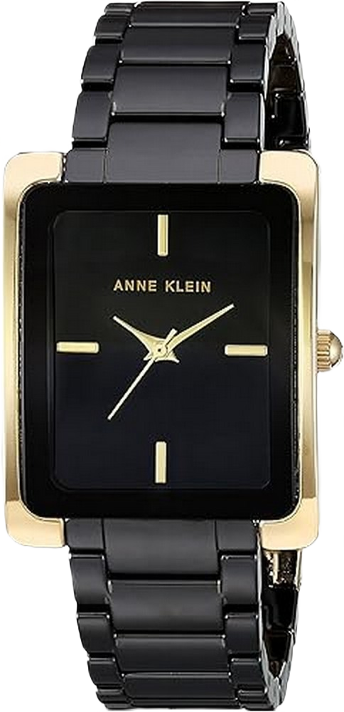 Anne Klein AK/2952bkgb Black and Goldtone Ceramic Bracelet Watch
