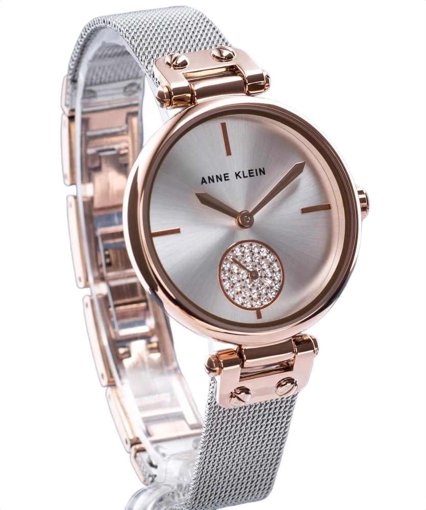 Anne Klein AK/3001SVRT Women's Premium Crystal Accented Mesh Bracelet Watch