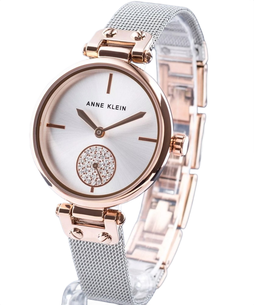 Anne Klein AK/3001SVRT Women's Premium Crystal Accented Mesh Bracelet Watch