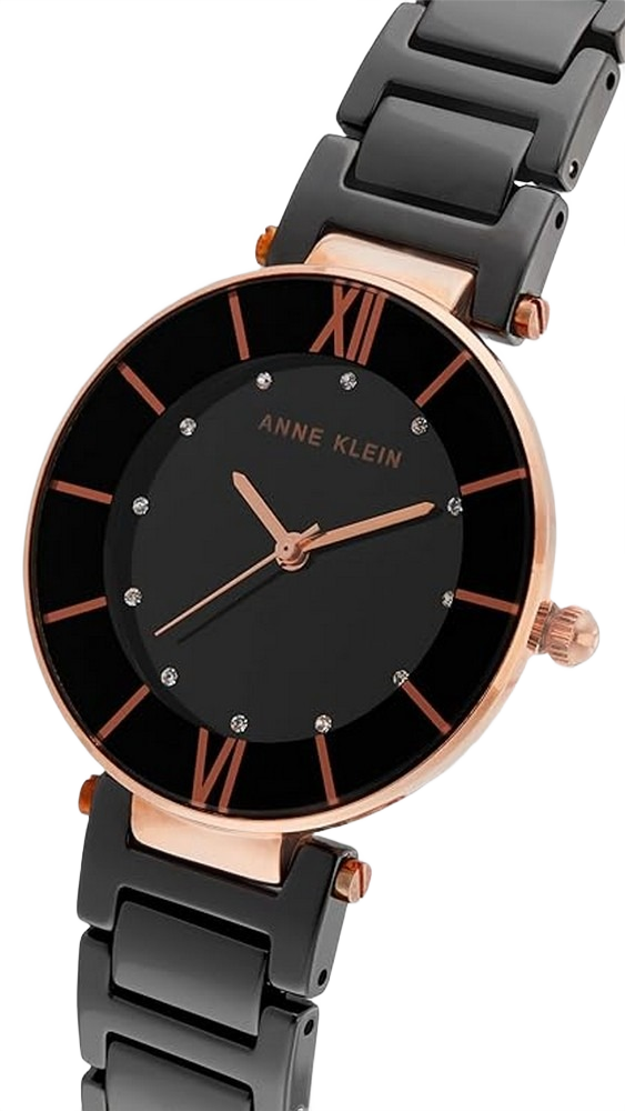 Anne Klein Women's AK/3266BKRG Premium Crystal Accented, Black Ceramic Bracelet Watch