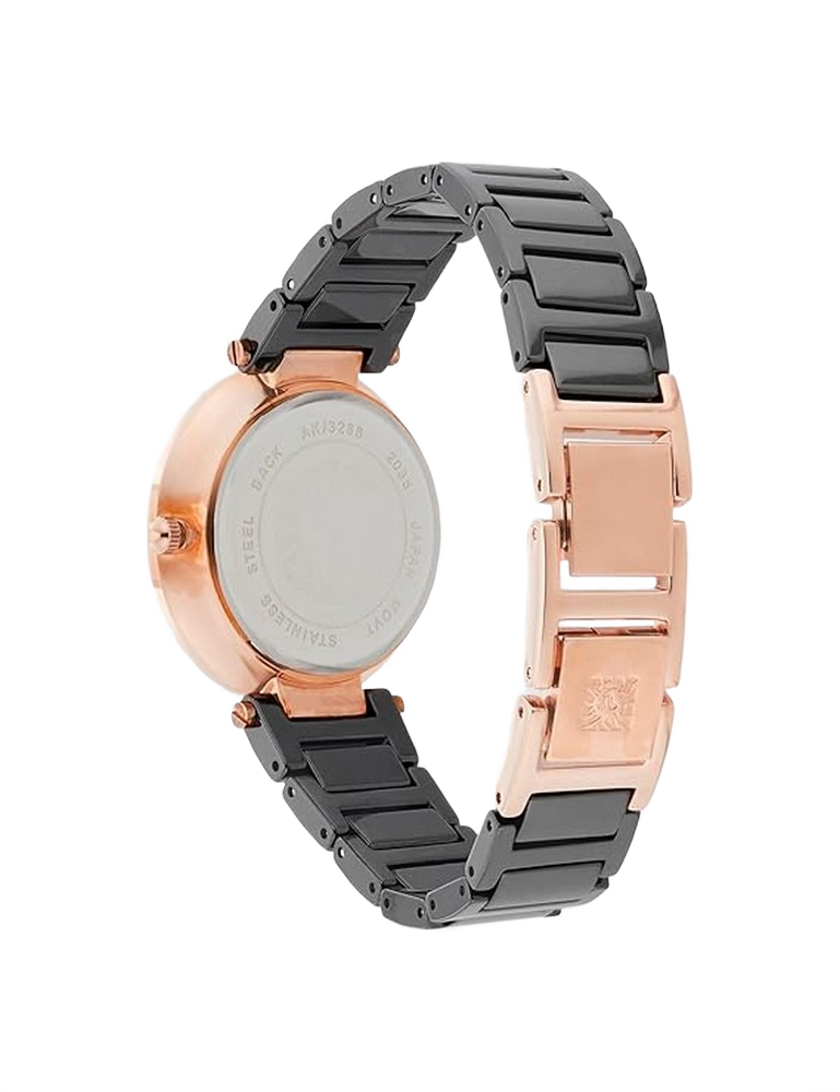 Anne Klein Women's AK/3266BKRG Premium Crystal Accented, Black Ceramic Bracelet Watch