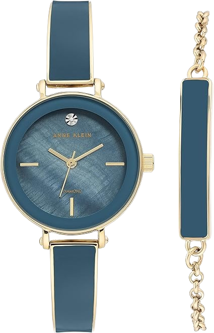 Anne Klein AK-3620BLST Women's Elegant Diamond Dial Gold-Tone Bangle Watch