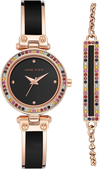 Anne Klein AK/3974BKST Women's Premium Crystal Accented Bangle Watch and Bracelet Set