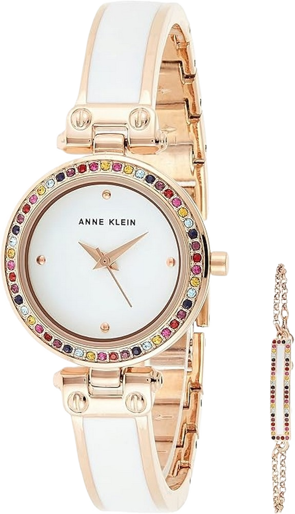 Anne Klein AK/3974wtst Quartz Crystal White Dial Ladies Watch and Bracelet Set