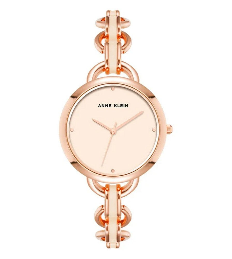 Anne Klein  AK/4092BHRG Women's Rose Gold-Tone & White Enamel Bracelet Watch