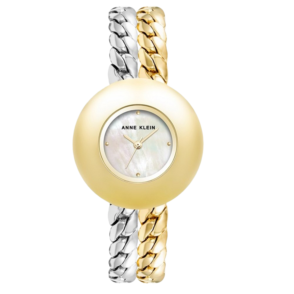 Anne Klein AK/4101MPTT Silver/White Mother of Pearl Dial Analog Quartz Ladies