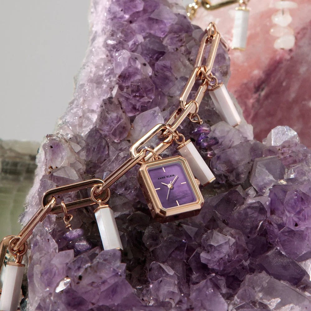 Anne Klein  AK/4108AMCH Women's Three Hand Rose Gold-Tone Alloy Charm Watch