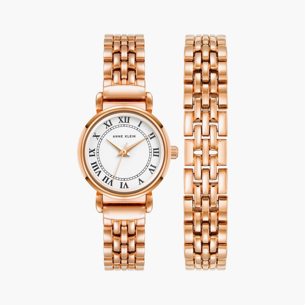 Anne Klein AK/4144RGST Quartz White Dial Ladies Watch and Bracelet Set