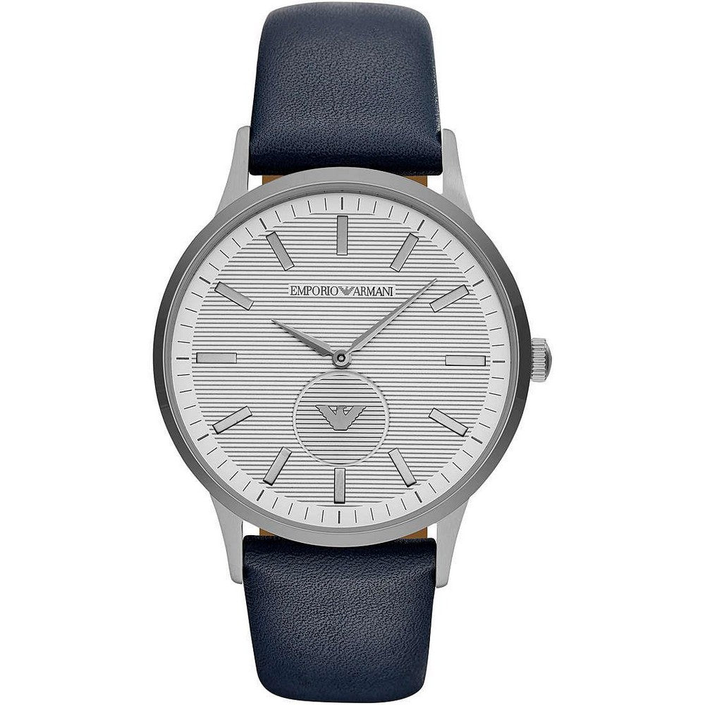 Emporio Armani AR11119 Women's Silver Watch, Dark Blue Leather