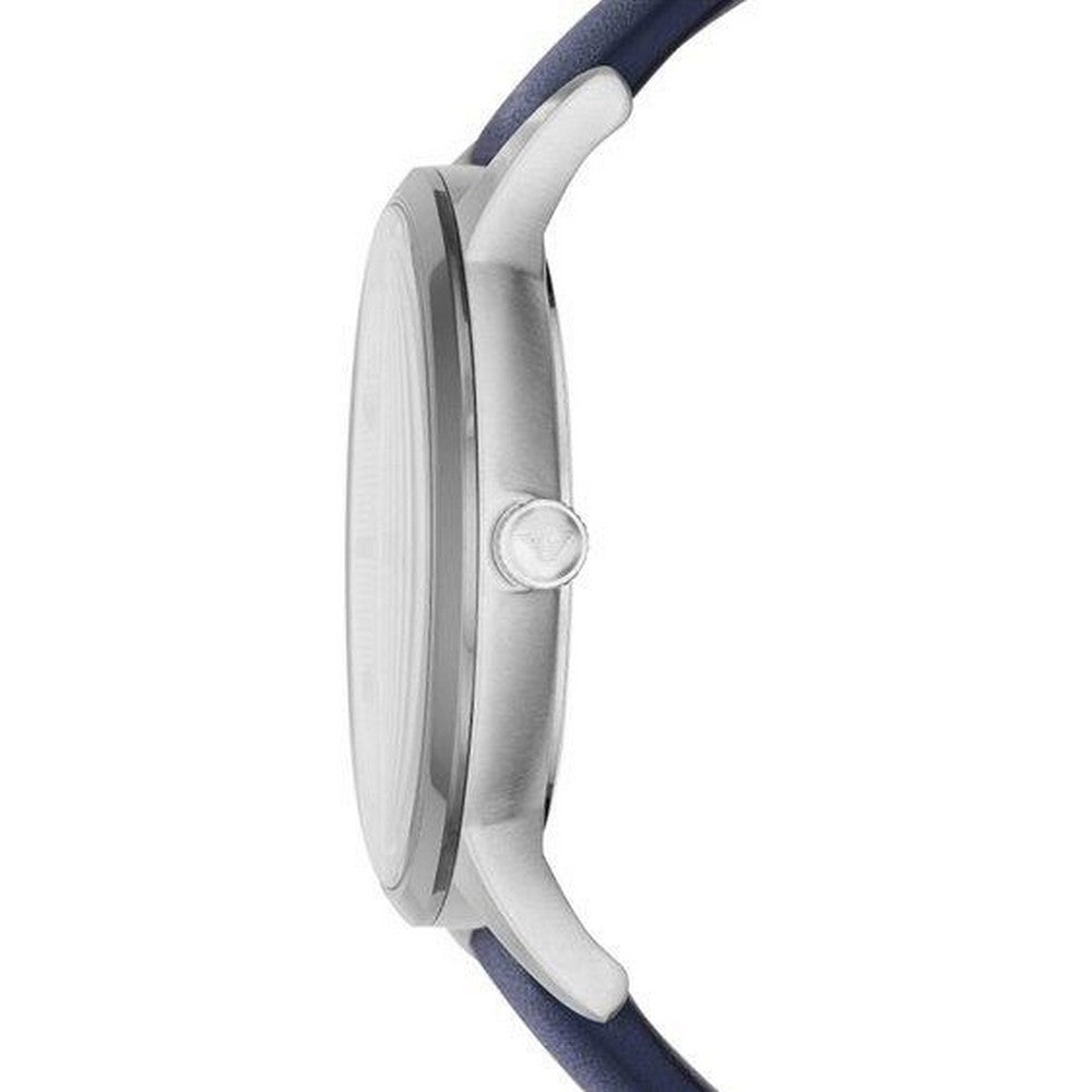 Emporio Armani AR11119 Women's Silver Watch, Dark Blue Leather