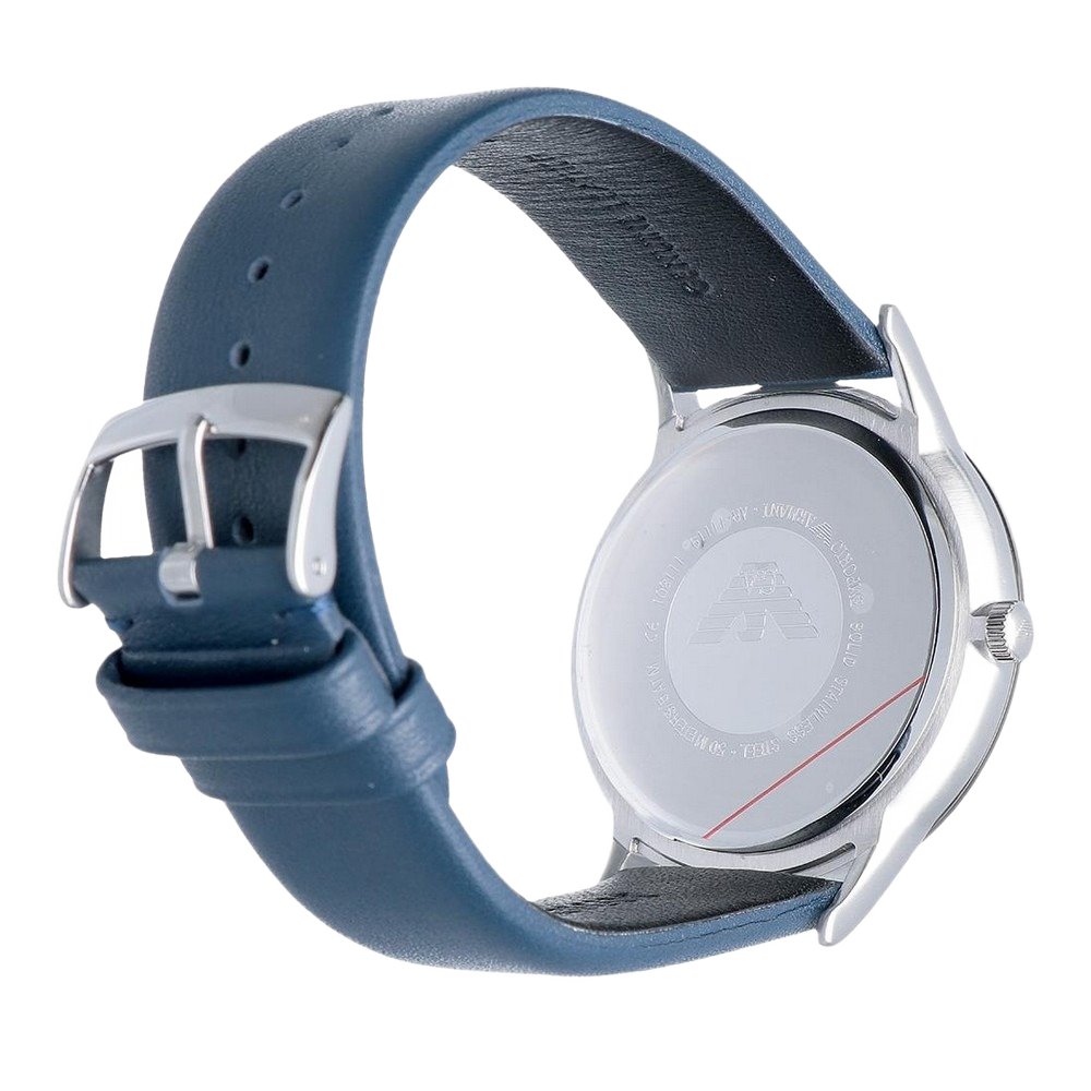Emporio Armani AR11119 Women's Silver Watch, Dark Blue Leather
