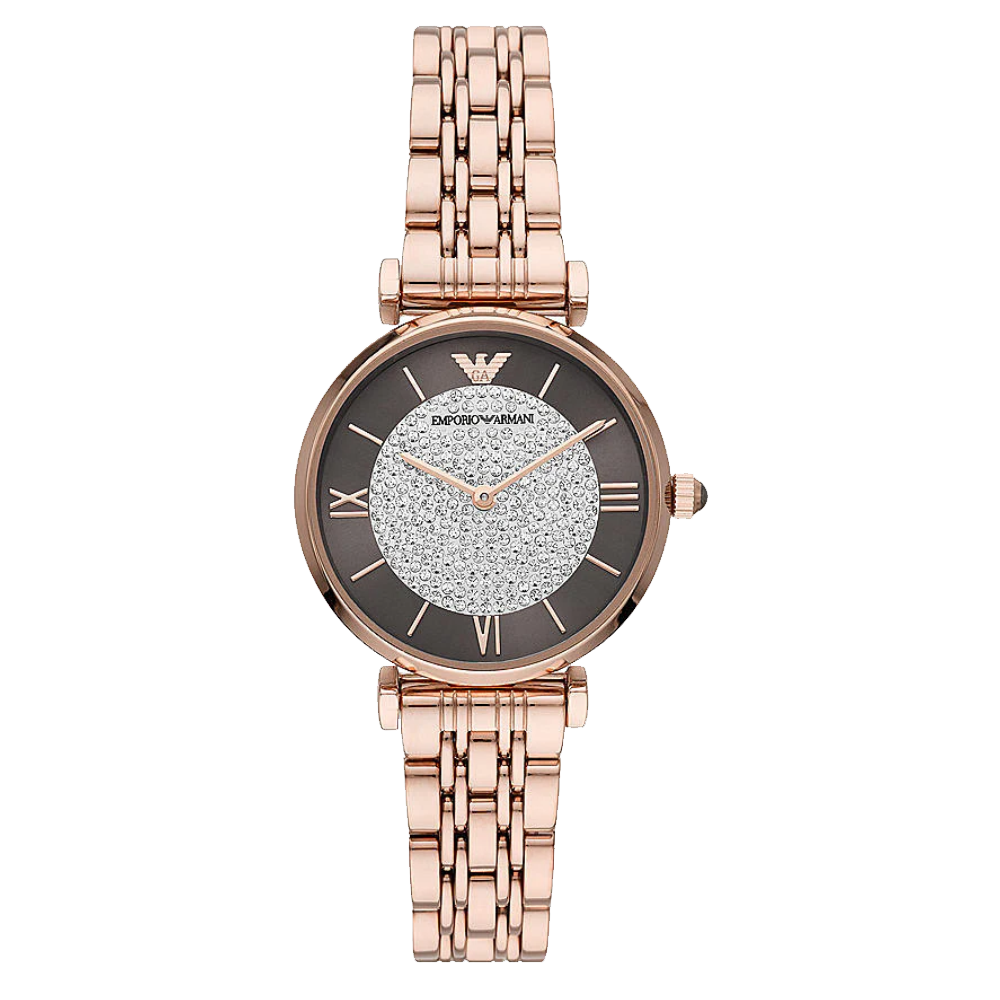 ساعة إمبوريو أرماني AR11402 نسائية كوارتز من الفولاذ المقاوم للصدأ بمينا بني 32 مم