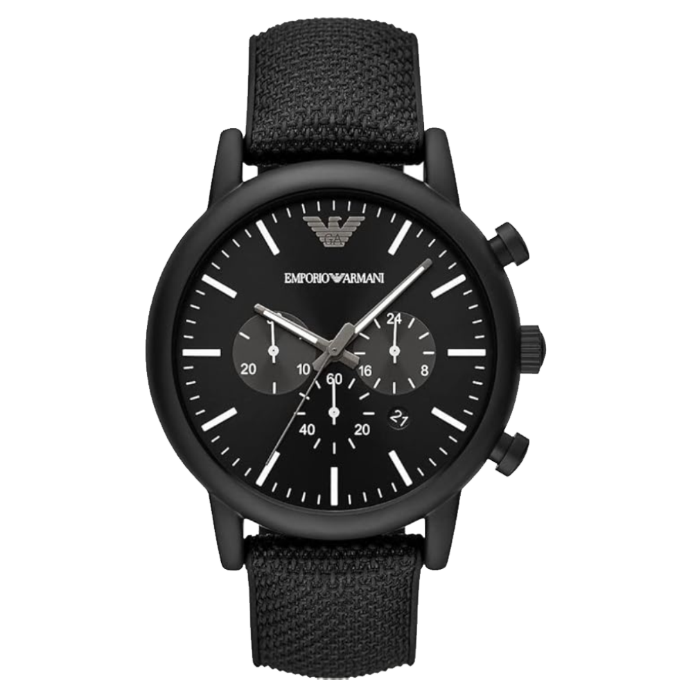 ساعة إمبوريو أرماني AR11450 للرجال كوارتز بسوار من الجلد الأسود ومينا أسود 46 مم