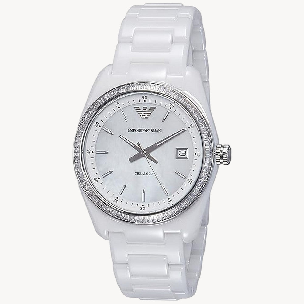 Emporio Armani Watch for Women, 22mm Rectangle Case Quartz Two Hand Movement with Stainless Steel or Leather Strap