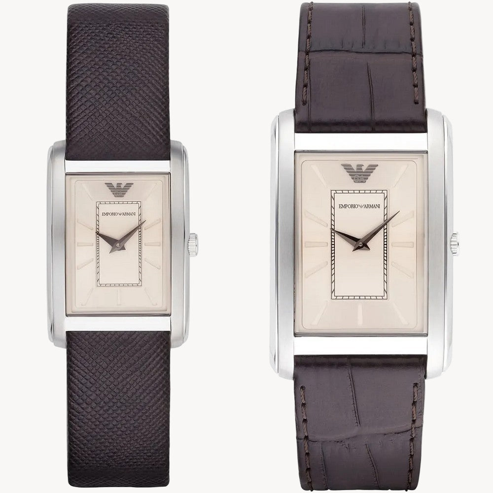 Emporio Armani Watch for Women, 22mm Rectangle Case Quartz Two Hand Movement with Stainless Steel or Leather Strap