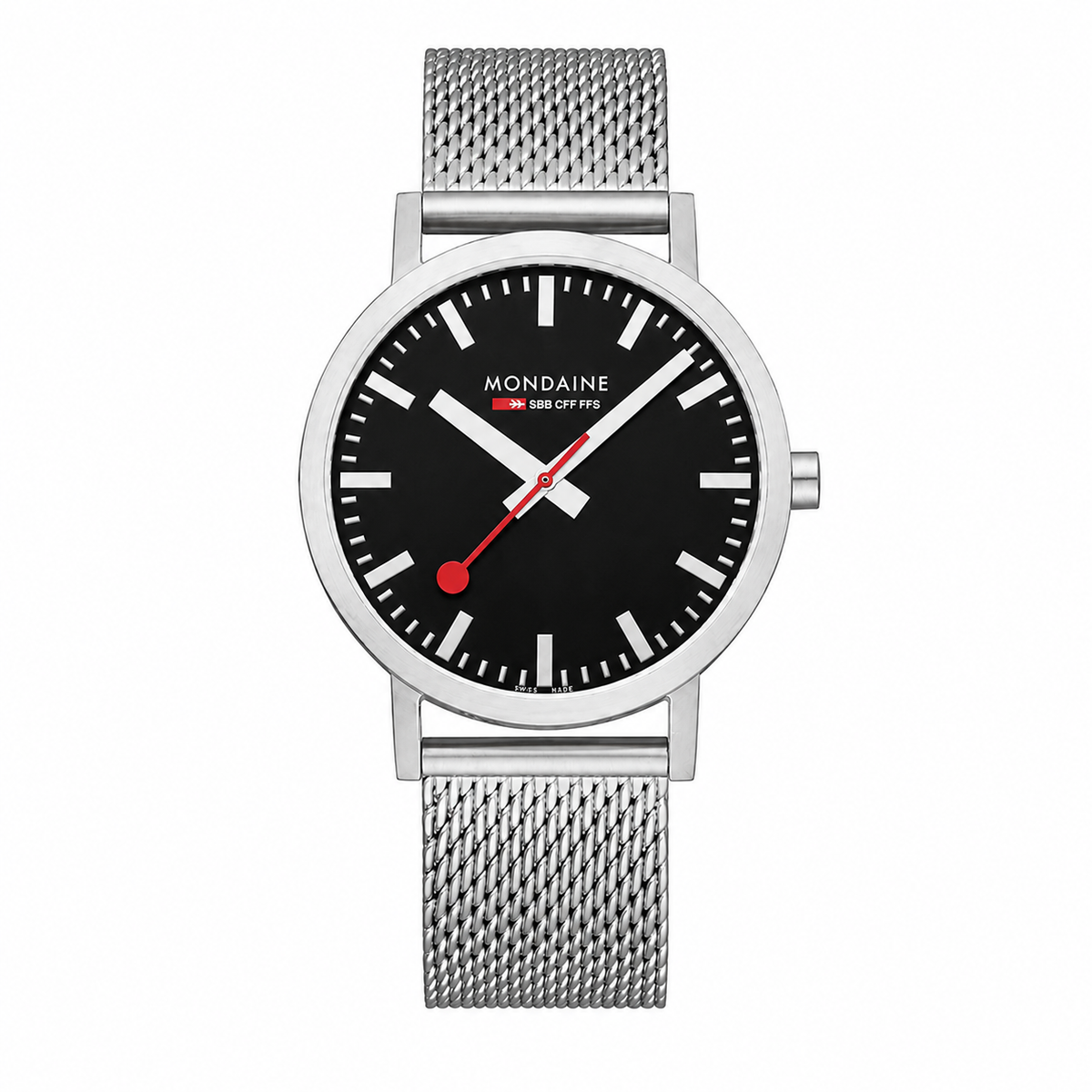 Mondaine A683035011SBG Men's Swiss Quartz Black Dial Mesh Bracelet Watch