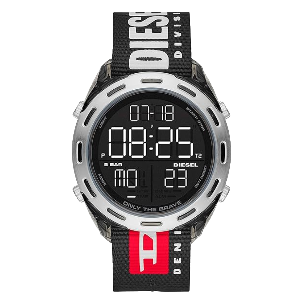 ساعة ديزل DZ1914 للرجال من كراشر، رقمية، علبة نايلون، 46 مم
