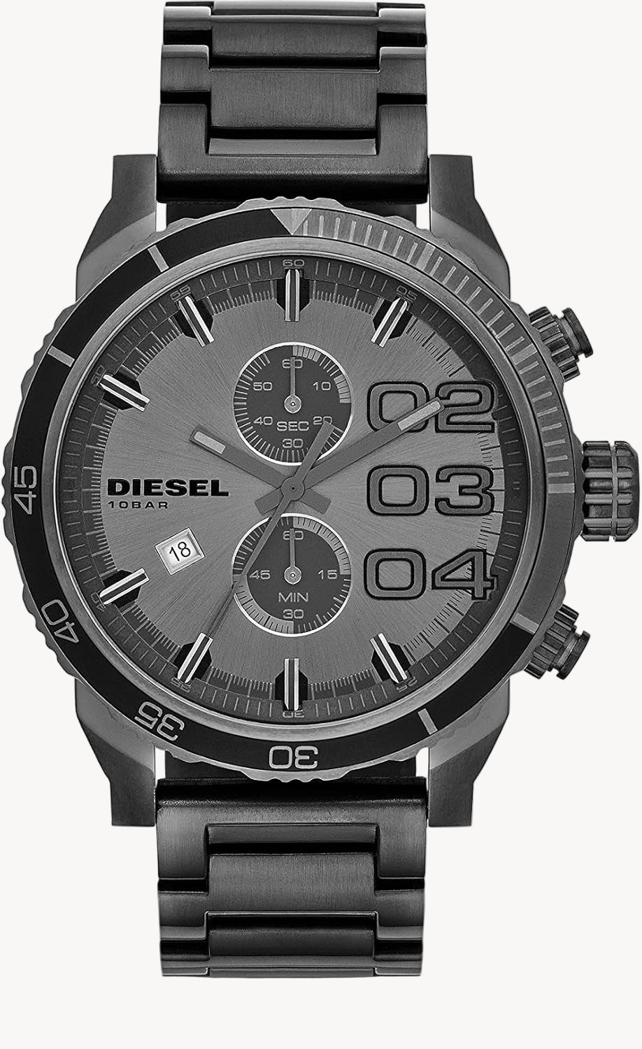 DIESEL Double Down Watch for Men, Quartz Chronograph Movement with Stainless Steel Strap