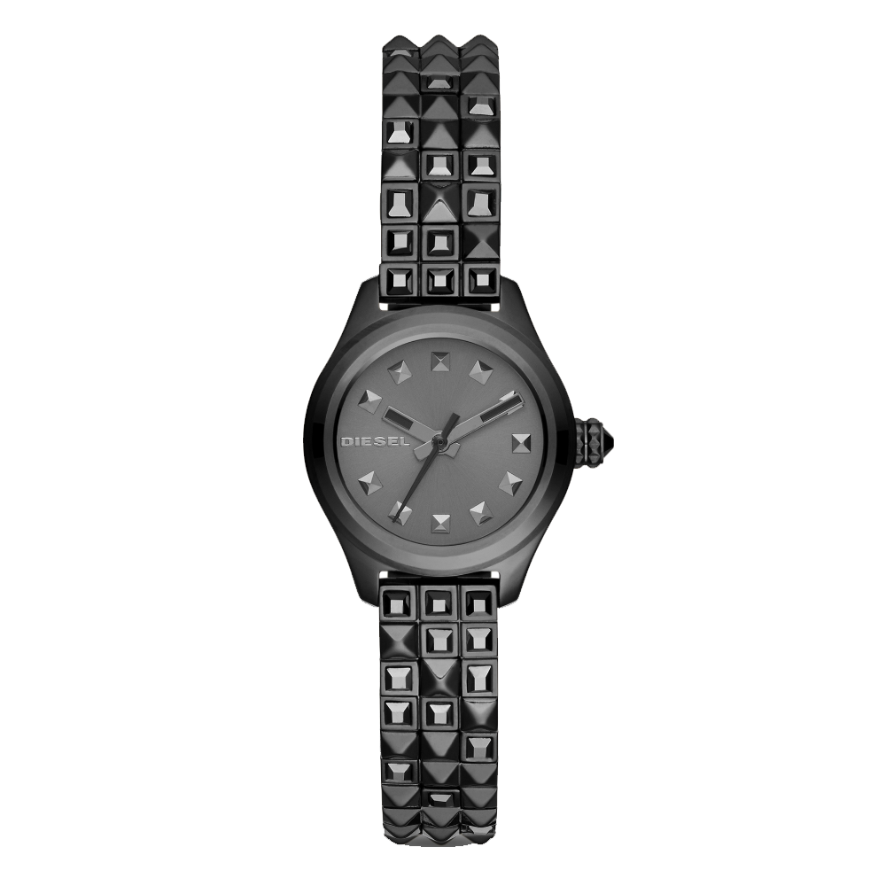 ساعة ديزل DZ5437 للسيدات كراي كراي 22 بمينا سوداء وفولاذ أسود مقاوم للصدأ