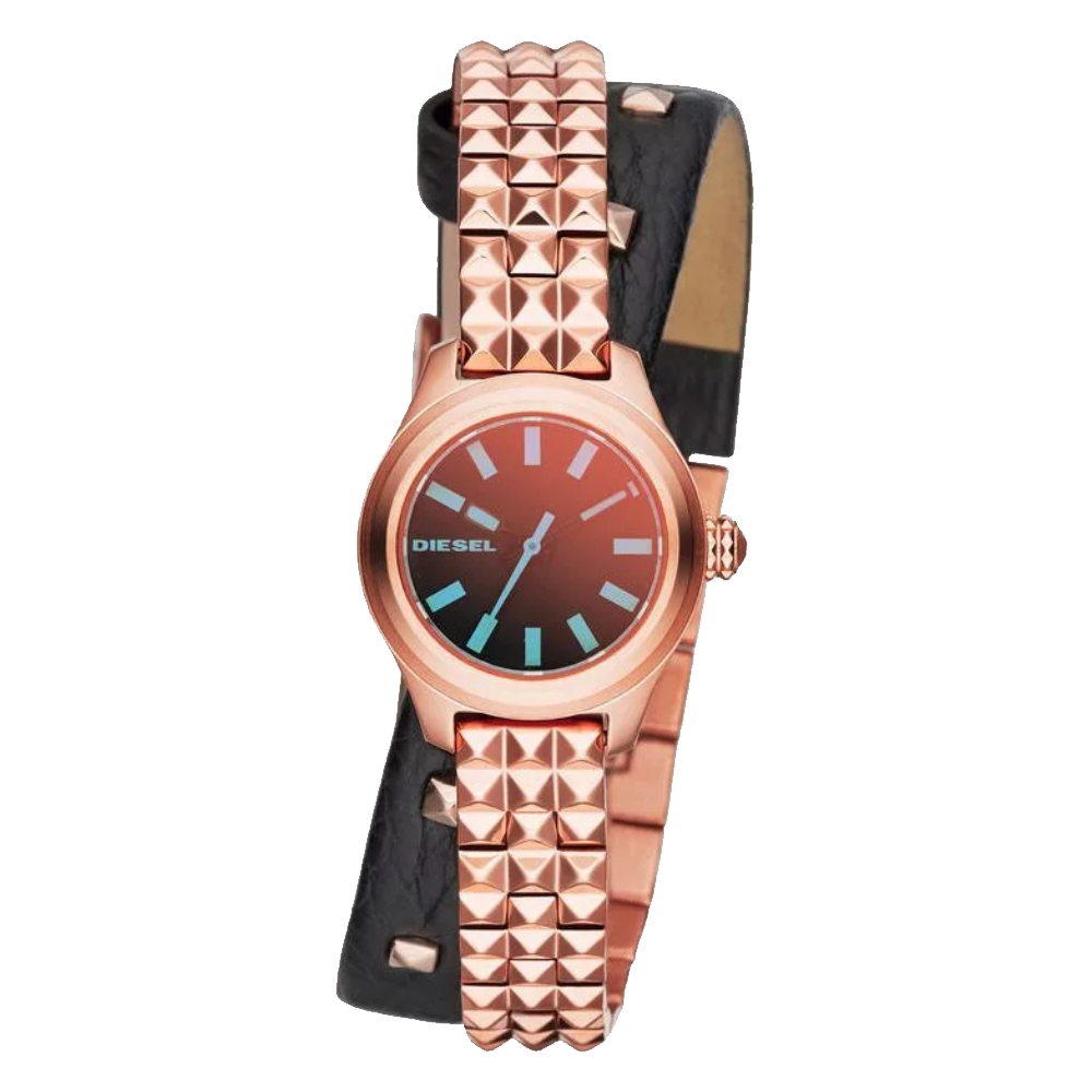 ساعة ديزل DZ5448 للنساء بمينا متدرج اللون أسود وسوار من الجلد