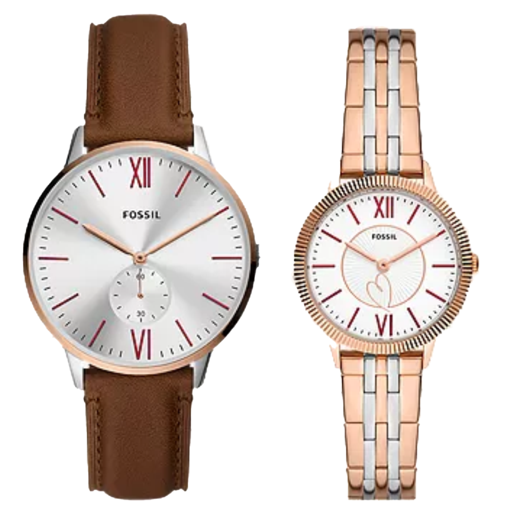 ساعة Fossil ES5176 SET Addison بثلاثة عقارب وثنائية اللون من الفولاذ المقاوم للصدأ