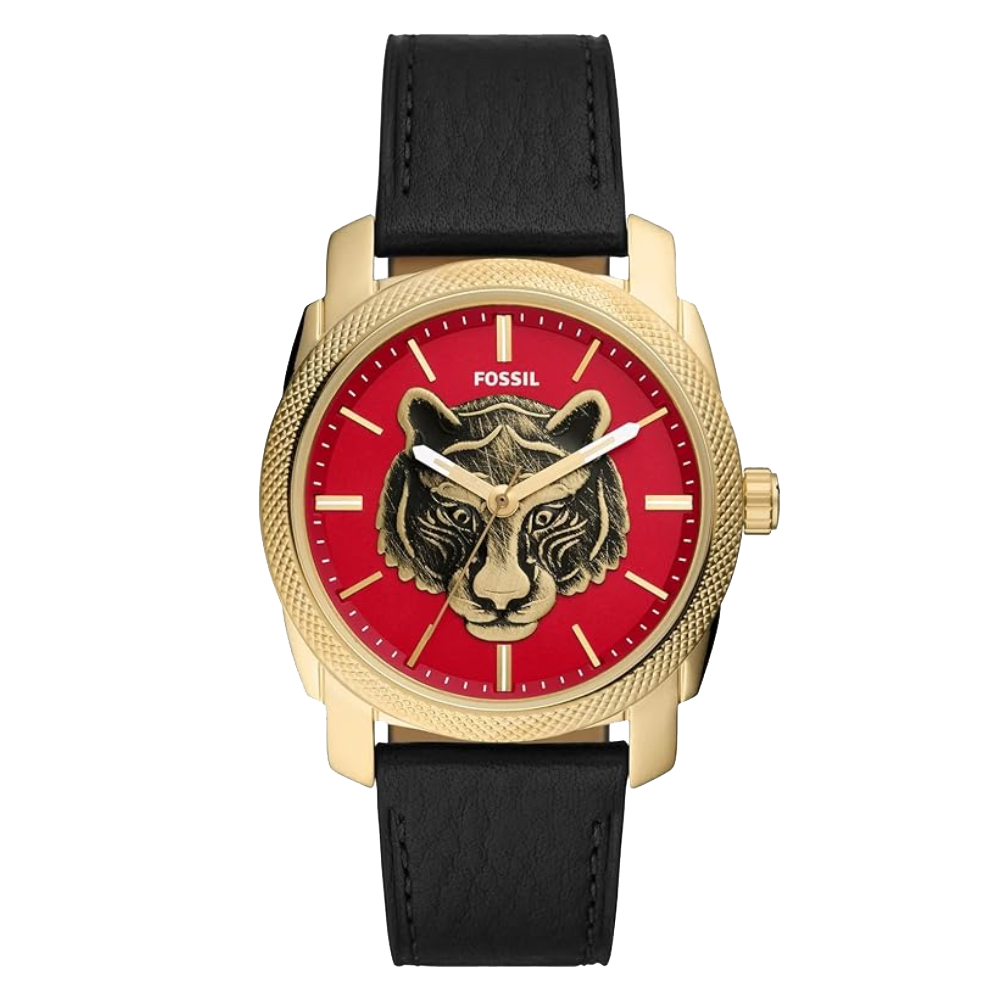 ساعة فوسيل FS5909 ماشين بثلاثة عقارب من الجلد الأسود