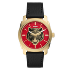 ساعة فوسيل FS5909 ماشين بثلاثة عقارب من الجلد الأسود