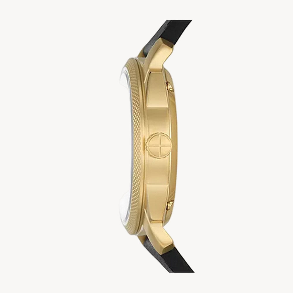 ساعة فوسيل FS5909 ماشين بثلاثة عقارب من الجلد الأسود