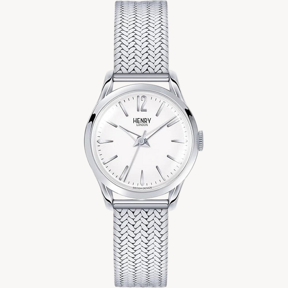 ساعة هنري لندن HL25-M-0013 كوارتز كلاسيكية تناظرية للجنسين بسوار من الفولاذ المقاوم للصدأ