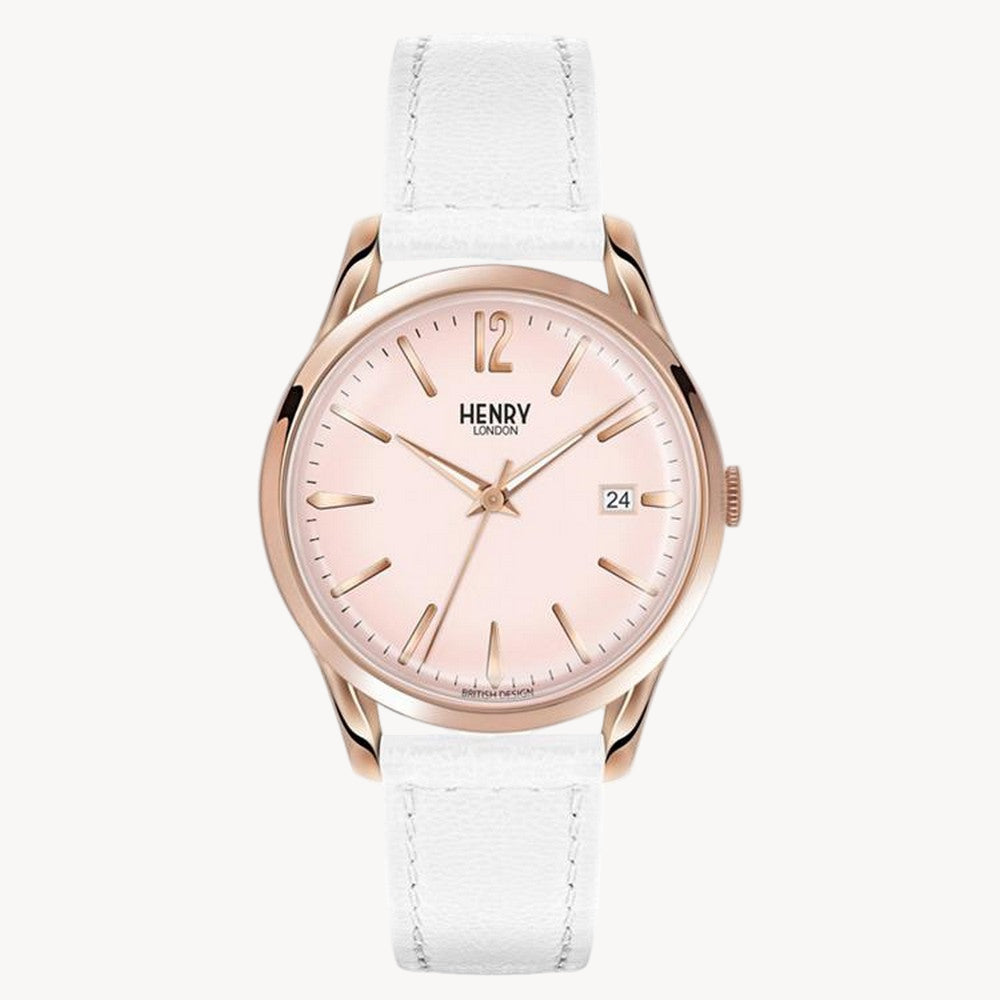 ساعة هنري لندن HL39-S-0112 للجنسين أنالوج بيمليكو بحزام جلدي أبيض