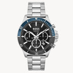 ساعة هوغو بوس 1514101 كرونوغراف للرجال، فضية، ستانلس ستيل، مينا سوداء