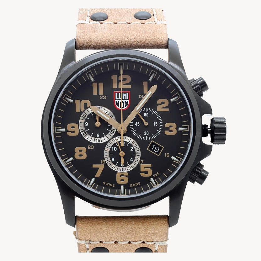 ساعة لومينوكس XL-1945 أتاكاما فيلد كرونوغراف للرجال بقطر 45 مم ومينا أسود من الفولاذ، كوارتز XL.1945