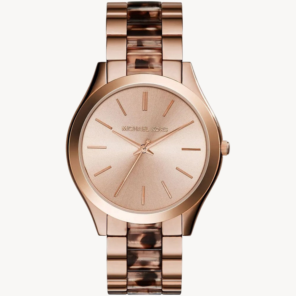 Michael Kors Slim Runway Two-tone Stainless Steel Rose Gold Dial Quartz Watch for Ladies - MK-4301