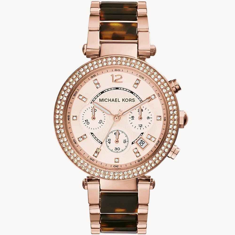 Michael Kors Parker Two-Tone Stainless Steel Rose Gold Dial Chronograph Quartz Watch for Ladies - MK5538