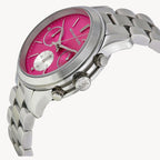 ساعة مايكل كورس MK6160 رنواي كرونوغراف بمينا وردية وسوار فضي من الفولاذ للنساء