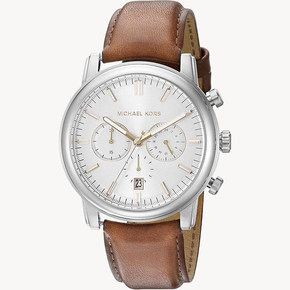 Michael Kors MK8372 Landaulet White Dial Leather Strap Chronograph Men's Watch