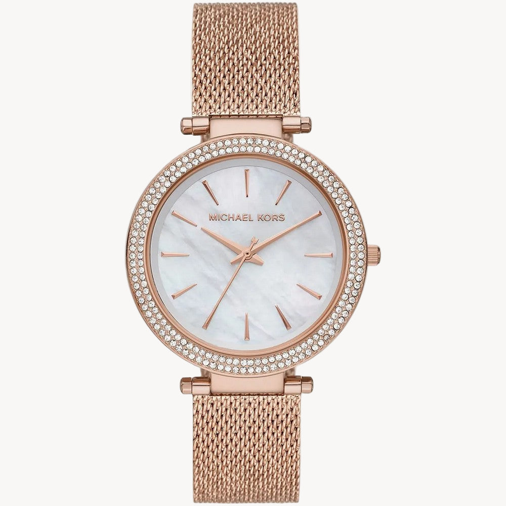 Michael Kors Stainless Steel Analog White Dial Women Watch Mk4519 Gold Band