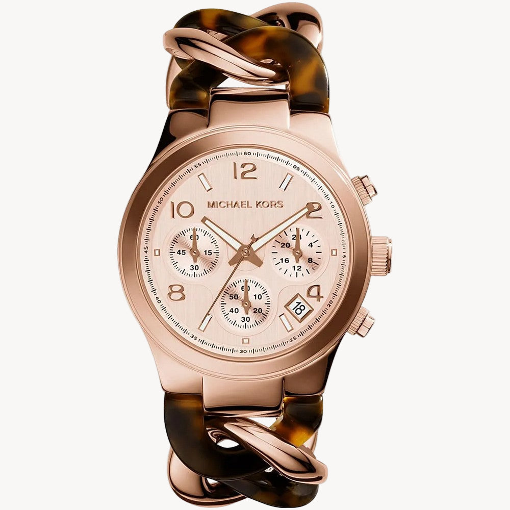 Michael Kors Runway Rose Gold-tone Tortoise Twist Chain Link women's Watch MK4269