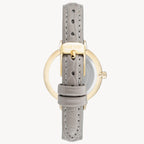 ساعة ناين ويست النسائية الرسمية - هيكل ذهبي مقاس 34 مم، حزام جلدي رمادي (NW/2554GYGY)