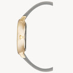 ساعة ناين ويست النسائية الرسمية - هيكل ذهبي مقاس 34 مم، حزام جلدي رمادي (NW/2554GYGY)