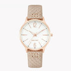 ساعة ناين ويست النسائية الرسمية - [التحقق من حجم العلبة]، ميناء بيج، حزام بيج (NW/2560RGTN)